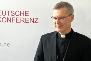 Bishop Heiner Wilmer of Hildesheim poses for cameras after his election as chairman of the German Bishops’ Conference at the spring plenary assembly in Würzburg on Feb. 24, 2026. 