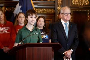 Lydia Kaiser, an eighth grader who survived the Annunciation Catholic Church shooting in August 2025, says “No one should have to go through what we went through” at gun control press conference.