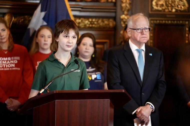 Lydia Kaiser, an eighth grader who survived the Annunciation Catholic Church shooting in August 2025, says “No one should have to go through what we went through” at gun control press conference.