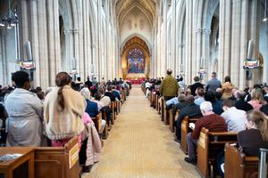 Catechumens, candidates and sponsors gather at St. George's Cathedral in London for the Feb. 21 Rite of Election as Southwark Archbishop John Wilson presides over the ceremony.