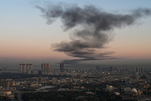 A plume of smoke rises near Erbil International Airport in Erbil on March 1, 2026.