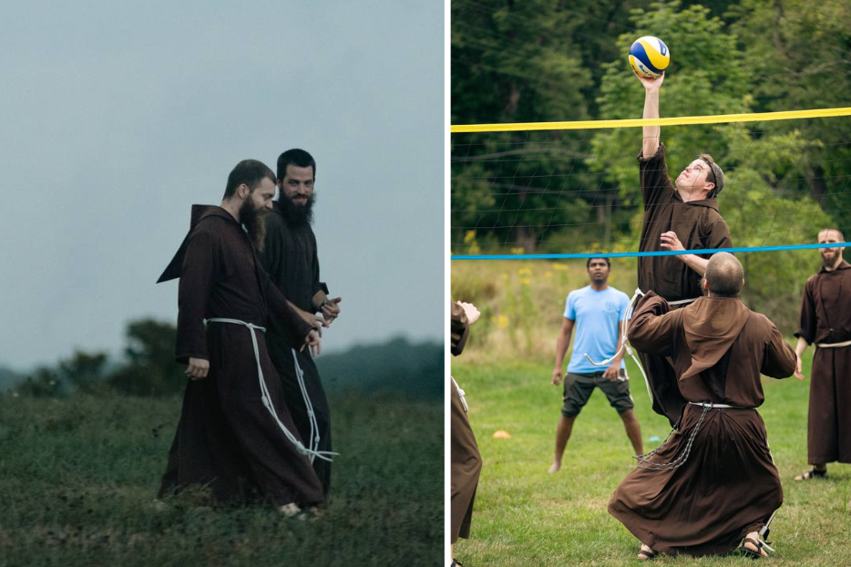 Capuchin friars at play and contemplation. 