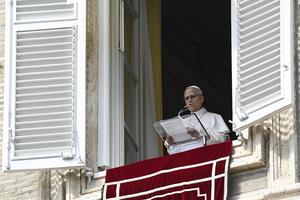 Pope Leo XIV addresses pilgrims gathered in St. Peter's Square at the Vatican for the recitation of the Angelus on March 8, 2026. 