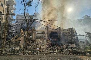 Smoke billows from the site of an Israeli airstrike that targeted the Hadath Lailaky neighborhood in Beirut’s southern suburbs on March 11, 2026. 