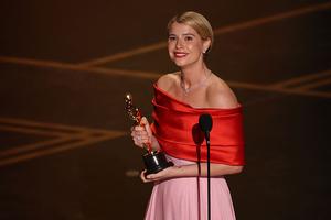 Irish actress Jessie Buckley accepts the award for Best Actress in a Leading Role for 'Hamnet' onstage during the 98th Annual Academy Awards at the Dolby Theatre in Hollywood, California on March 15. 