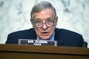 Sen. Richard Durbin (D-Ill.) attends a Sept. 29, 2021, Senate Judiciary Committee hearing in Washington, D.C. Loyola law professor John Breen, a board member of the Catholic Conference of Illinois, criticized in September 2025 plans to honor Durbin at a Nov. 3 archdiocesan fundraiser in Chicago.