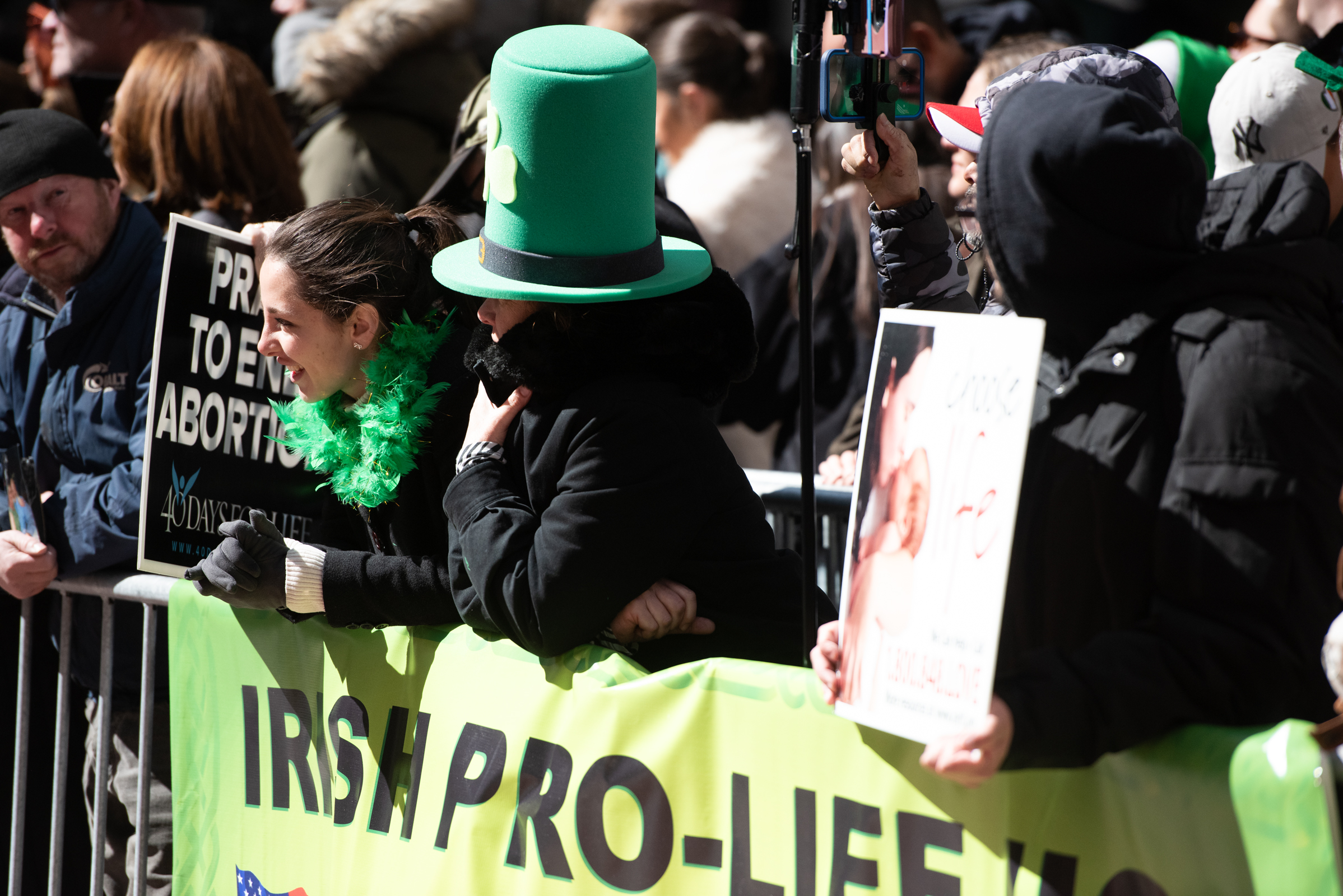 Irish pro-lifers line Fifth Avenue near St. Patrick’s Cathedral.