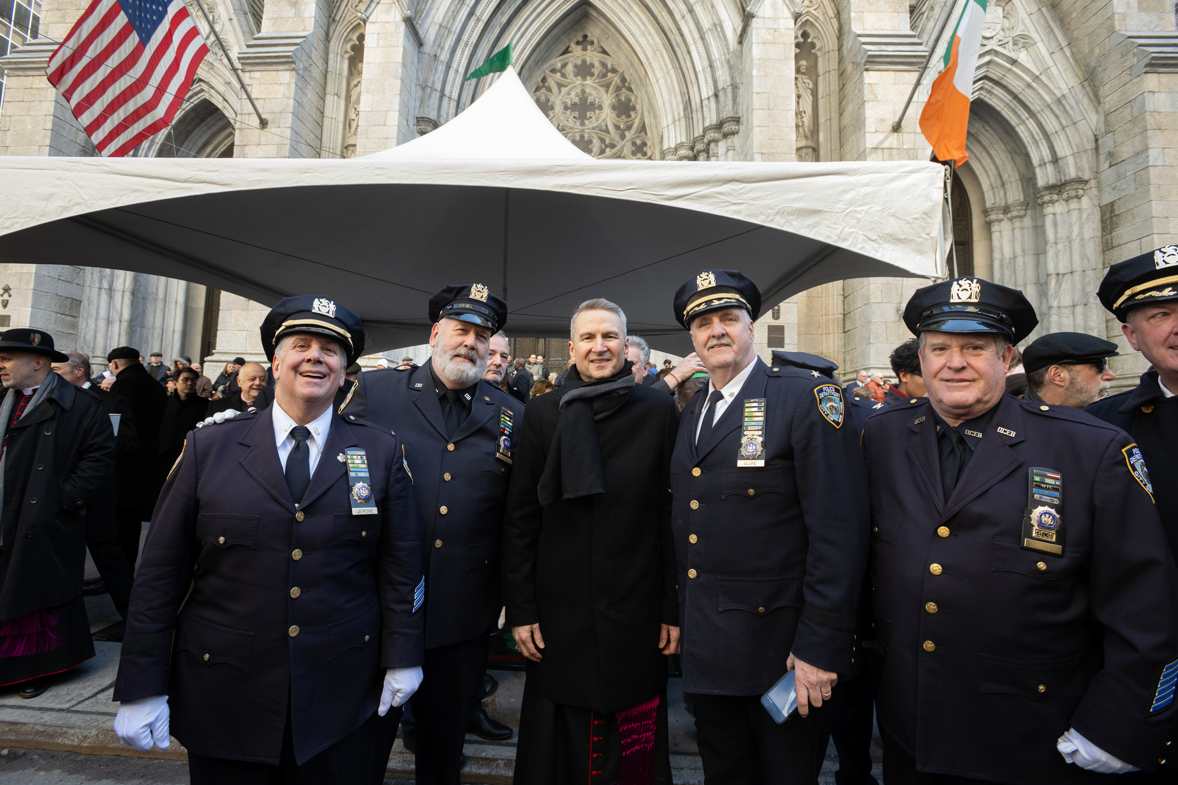 Members of the NYPD stop to greet Archbishop Hicks as he attends his first, New York, St. Patrick’s Day.