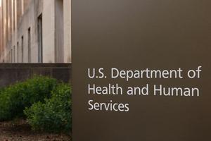 A sign is displayed outside of the Mary E. Switzerland Memorial Building which houses the U.S. Department of Health and Human Services (HHS) on June 2, 2025, in Washington, D.C. 