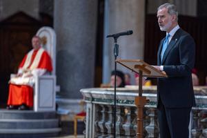King Felipe VI of Spain is installed as protocanon of the Basilica of St. Mary Major in Rome on March 20, 2026.