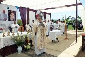 The future Pope Leo XIV blesses the faithful with a relic of St. Turibius of Mogrovejo, April 27, 2023, in Zaña, Peru.