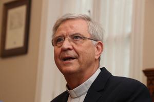 Bishop of Antwerp, Belgium, Johan Bonny speaks during a press conference in Antwerp on Sept. 29, 2023. 