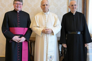 Pope Leo XIV meets with Bishop Karel Orlita and Father Francesco Bamonte, president and vice president of the International Association of Exorcists (AIE) on March 13, 2026, at the Vatican. 