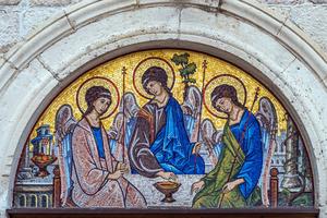 A religious mosaic decorates a wall in Dubrovnik’s Old Town, Croatia.
