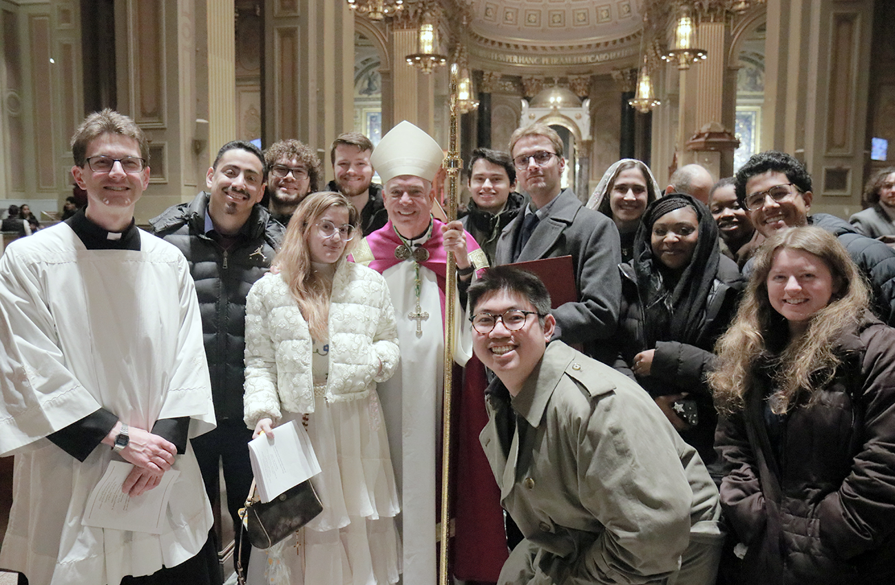 Archbishop Nelson Pérez with some of the catechumens entering the Catholic Church this Easter during Rite of Election liturgies on Feb. 21-22 at the Cathedral Basilica of Saints Peter and Paul in Philadelphia, Pa.