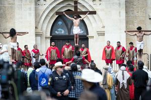 A Holy Week Passion Play takes place at San Fernando Cathedral in San Antonio, Texas, March 31, 2024.