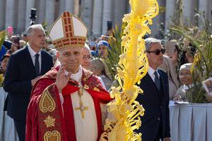 Pope Leo XIV takes part in the traditional Palm Sunday procession in St. Peter's Square at the Vatican on March 29, 2026.