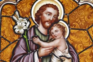 A stained-glass window of St Joseph with the Infant Christ is seen at Thị Nghè Parish in Ho Chi Minh City, Vietnam.