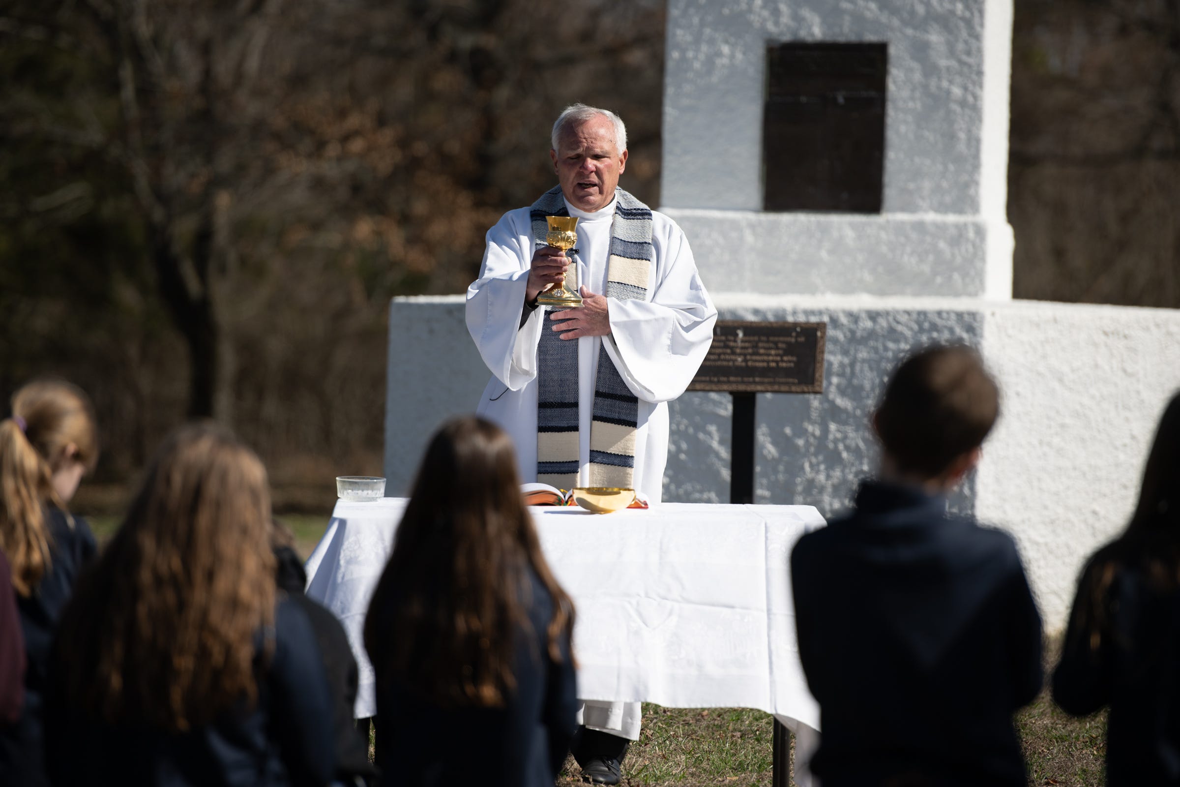Fr. Mark Horak S.J. celebrates Mass on March 25, 2026, the 392nd anniversary of the first Mass celebrated in the English Colonies on St. Clement’s Island.