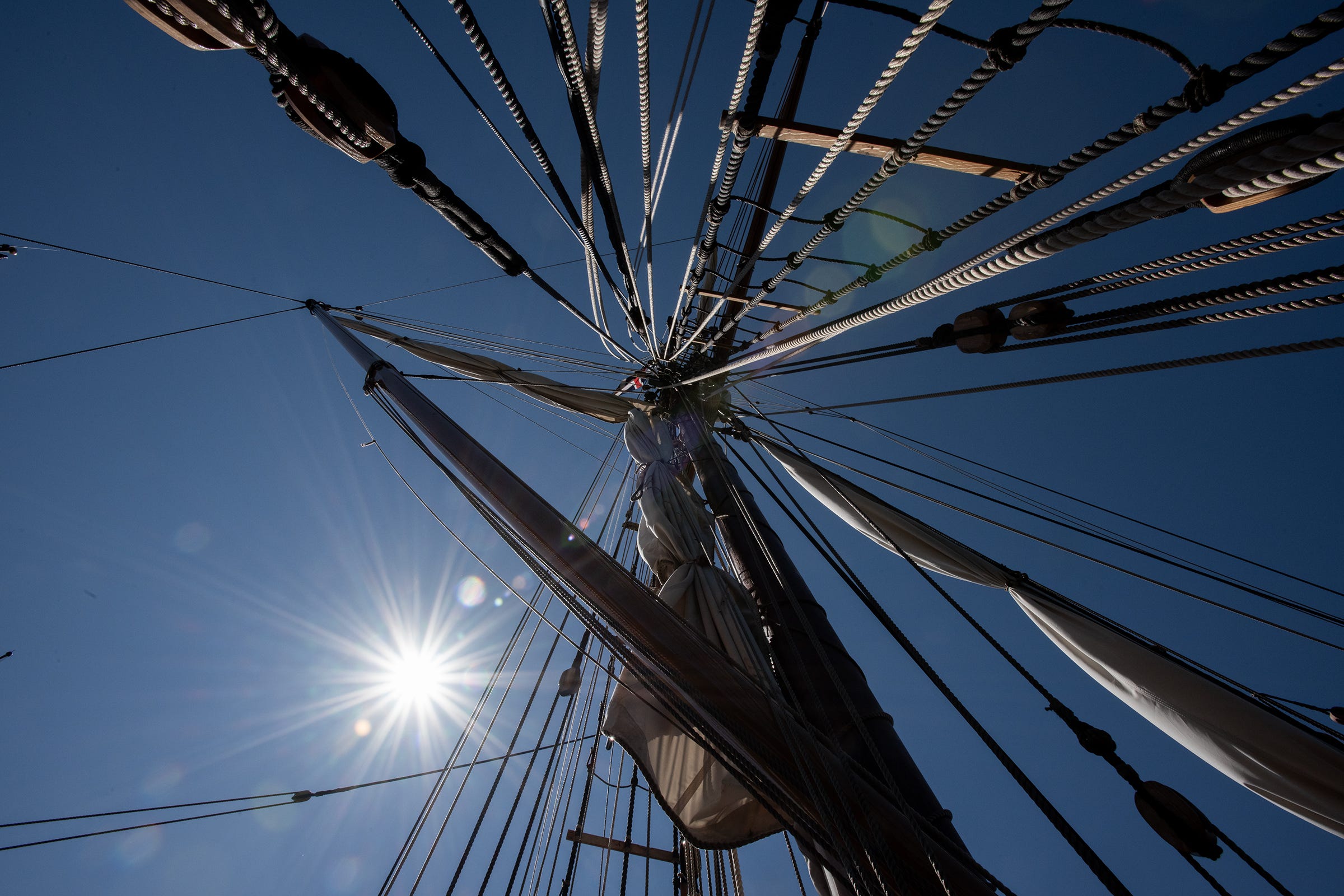 The rigging on the SV Dove—a replica of the original ship that sailed to St. Clement’s Island, located in the St. Mary’s City Seaport.