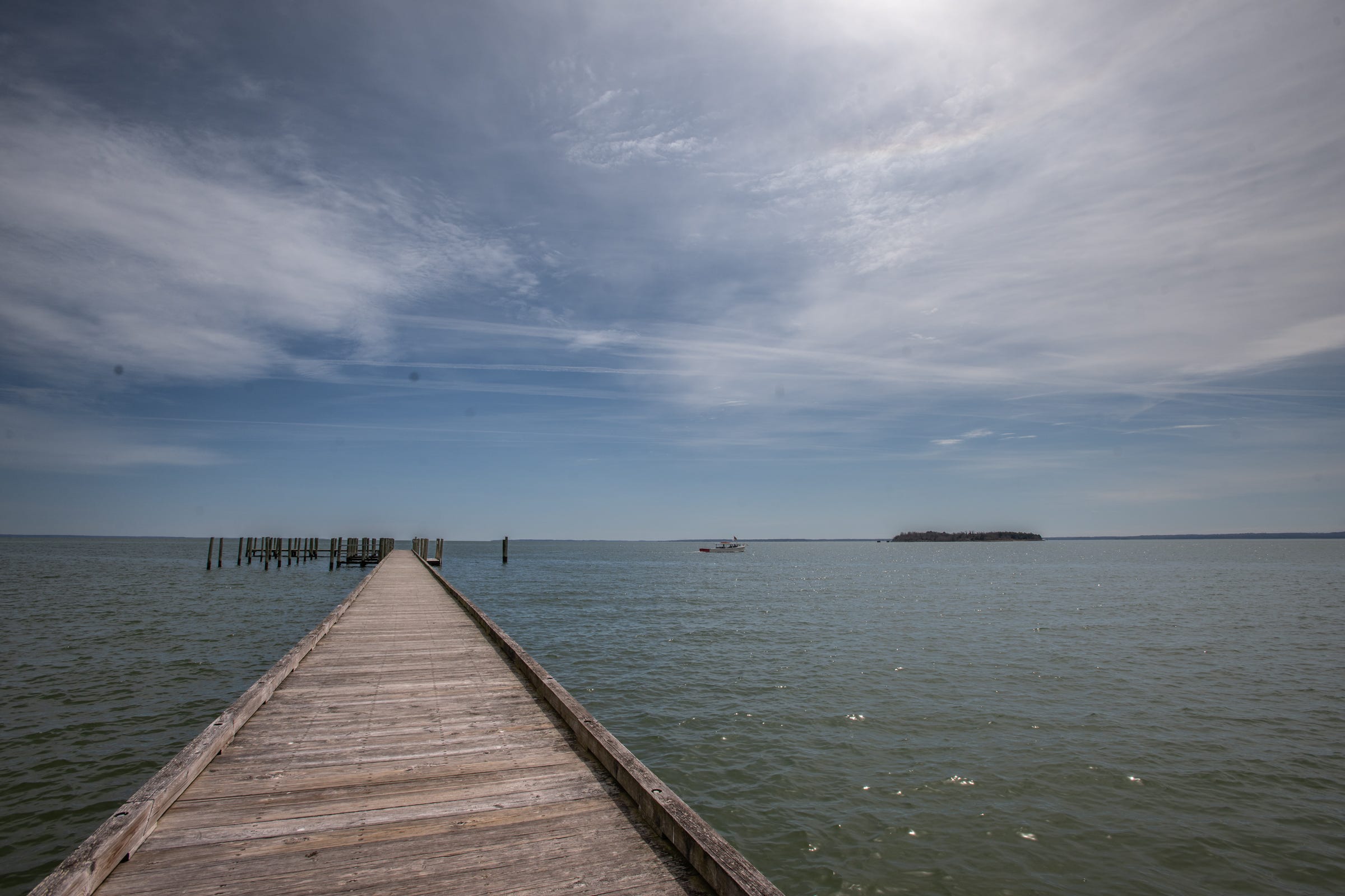 The pier at Coltons Point, Maryland from which the shuttle boat to St. Clement’s Island transports passengers to and from the Island.