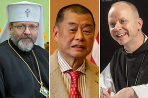 (L-R) Archbishop Sviatoslav Shevchuk, Jimmy Lai, and Bishop Erik Varden.