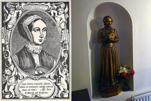 Engraving and Shrine to St. Margaret Clitherow in York, England.