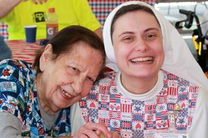 A sister of the Dominican Sisters of Hawthorne shares a moment with a resident at Rosary Hill Home in Hawthorne, New York.