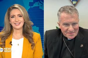 Archbishop Timothy Broglio of the Archdiocese for the Military Services, USA, speaks with EWTN News anchor Veronica Dudo in an April 8, 2026, interview. 