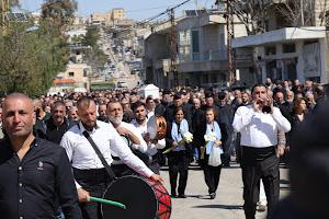 Hundreds gather for the funeral of Father Pierre Rahi at St. George Church in the town of Qlayaa in southern Lebanon. 