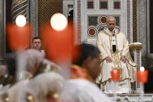 Pope Leo prays in the Basilica of St. John the Lateran, during the evening Mass of the Lord’s Supper, on April 2, 2026. 