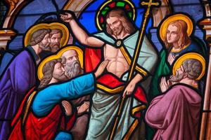 “St. Thomas and the Risen Christ,” 19th-Century Stained Glass, Arbois, France