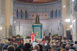 Pope Leo XIV meets with Algerians in the Basilica of Our Lady of Africa in Algiers, Algeria, on April 13, 2026. 