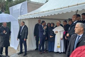 Pope Leo XIV visits the archeological site of Hippo, in modern-day Annaba, Algeria, on April 14, 2026.