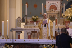 Pope Leo XIV celebrates Mass in the Basilica of St. Augustine at Annaba, Algeria, on April 14, 2026.