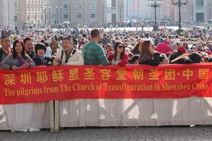 Chinese pilgrims from Shenzhen attend the general audience in St. Peter’s Square on April 5, 2016. 