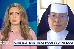 Sister Meredith Boquiren, OCD, directress of the Sacred Heart Retreat House in Alhambra, California, speaks with anchor Veronica Dudo in an April 16, 2026, interview on EWTN News Nightly.