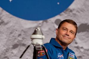 Artemis II commander Reid Wiseman smiles during a press conference at the NASA Johnson Space Center on April 16 in Houston.