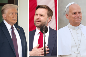 L to R: U.S. President Donald Trump, U.S. Vice President JD Vance and Pope Leo XIV