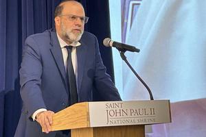 Tikvah Fund President and CEO Eric Cohen speaks at the St. John Paul II National Shrine in Washington, D.C., on April 16, 2026. 