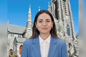 The Diocese of Bridgeport, Connecticut’s new AI fundraising assistant “Maria” is seen in a virtual environment. 