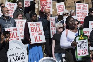 Christian campaigners and their supporters gather outside Houses of Parliament to demonstrate their opposition to assisted dying in London on May 16, 2025. The bill failed on April 24, 2026.