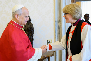 Pope Leo XIV meets Archbishop of Canterbury Sarah Mullally at the Vatican on April 27, 2026. 