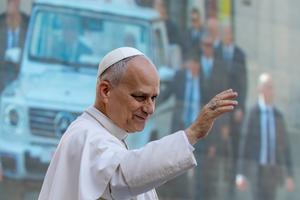 Pope Leo XIV waves during the general audience at St. Peter's Square on March 25, 2026.