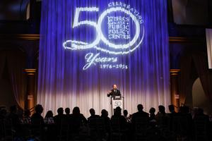 New York Times columnist Ross Douthat addresses attendees of the Ethics and Public Policy Center’s 50th anniversary celebration at the National Building Museum in Washington, D.C., on April 30, 2026. 