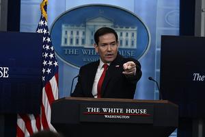 Marco Rubio speaks during a May 5, 2026, press  conference at the White House in Washington.