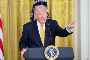 U.S. President Donald Trump speaks during a military mothers celebration in the East Room of the White House on May 6, 2026, in Washington, D.C. 