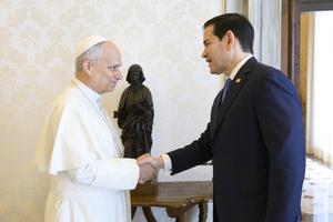 U.S. Secretary of State Marco Rubio meets Pope Leo XIV at the Vatican, Thursday, May 7, 2026. 