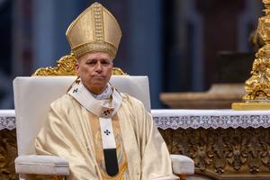Pope Leo XIV offers Mass in St. Peter’s Basilica at the Vatican April 26.