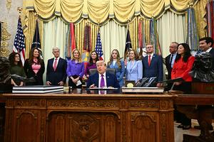U.S. President Donald Trump speaks during a Maternal Healthcare Event in the Oval Office of the White House in Washington, D.C., on May 11, 2026.